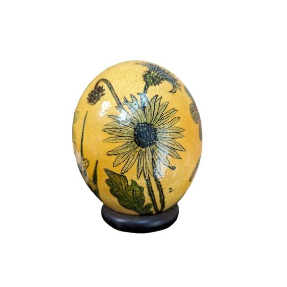 Painted Ostrich Egg Flowers Large Handmade Artist Made Yellow Botanical Print - Picture 8 of 8